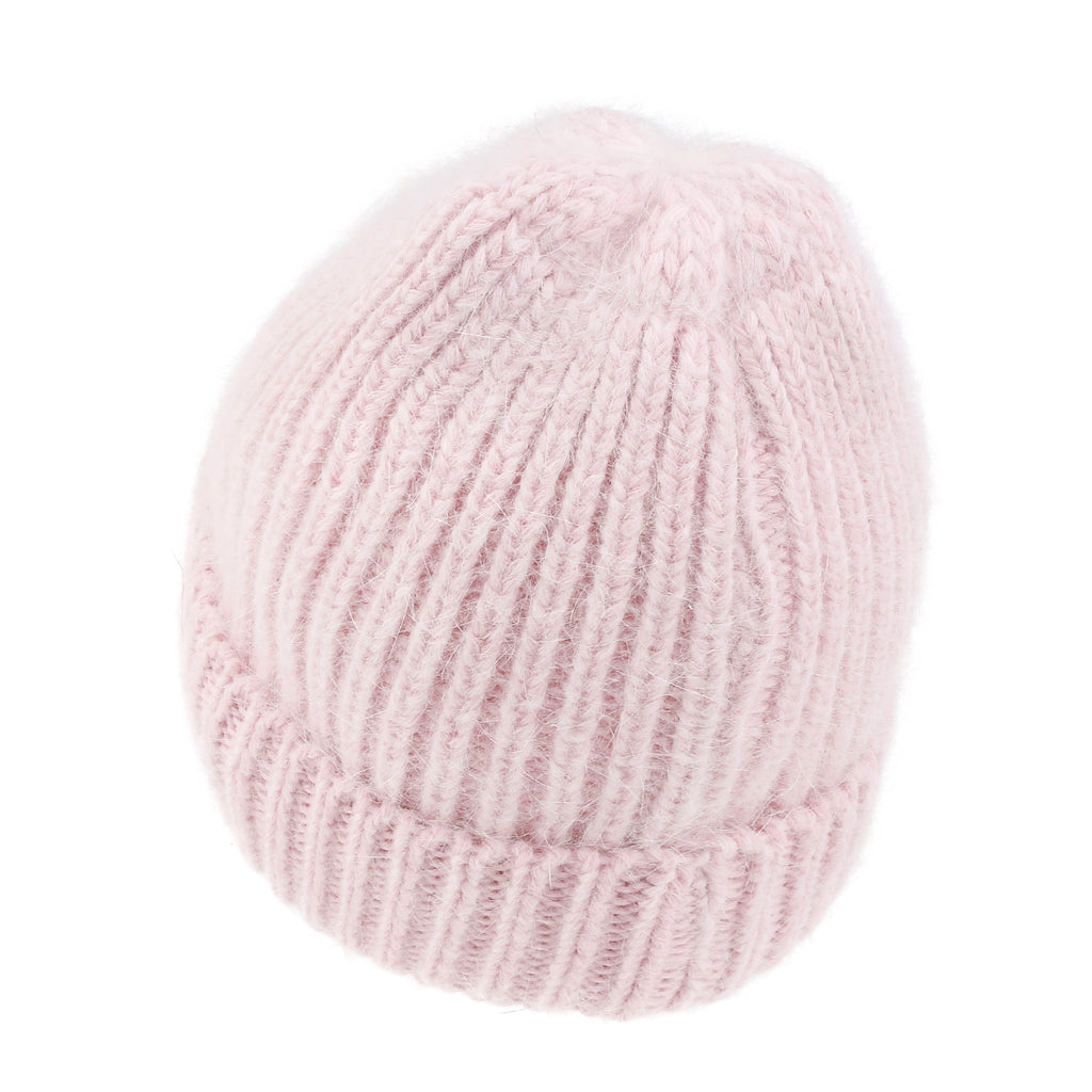 ililily Angora Blended Color Fold Over Short Beanie Ribbed Knit Winter Hat