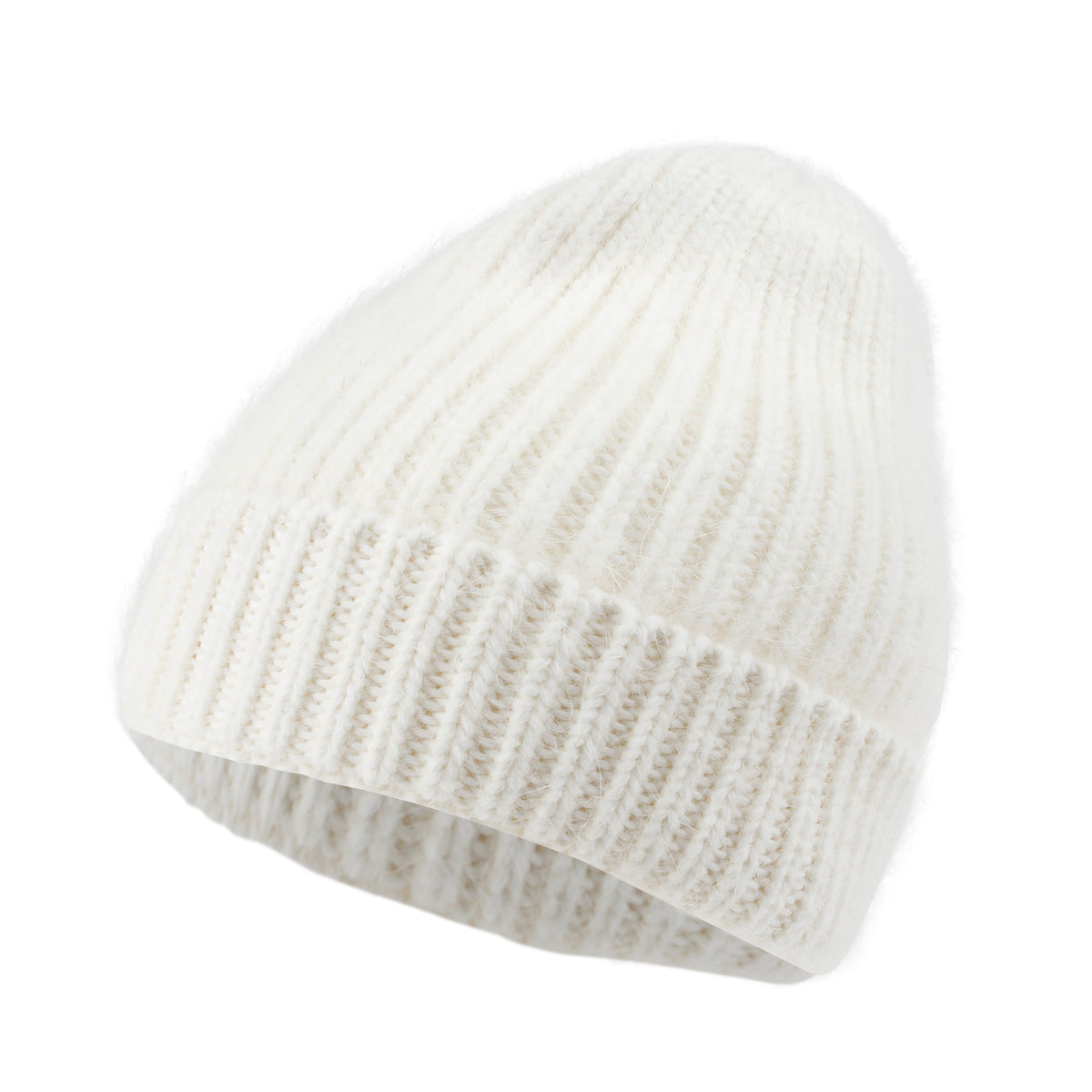 ililily Angora Blended Color Fold Over Short Beanie Ribbed Knit Winter Hat