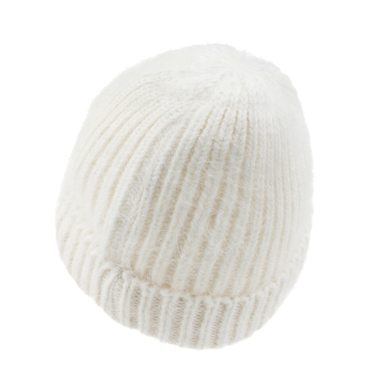 ililily Angora Blended Color Fold Over Short Beanie Ribbed Knit Winter Hat