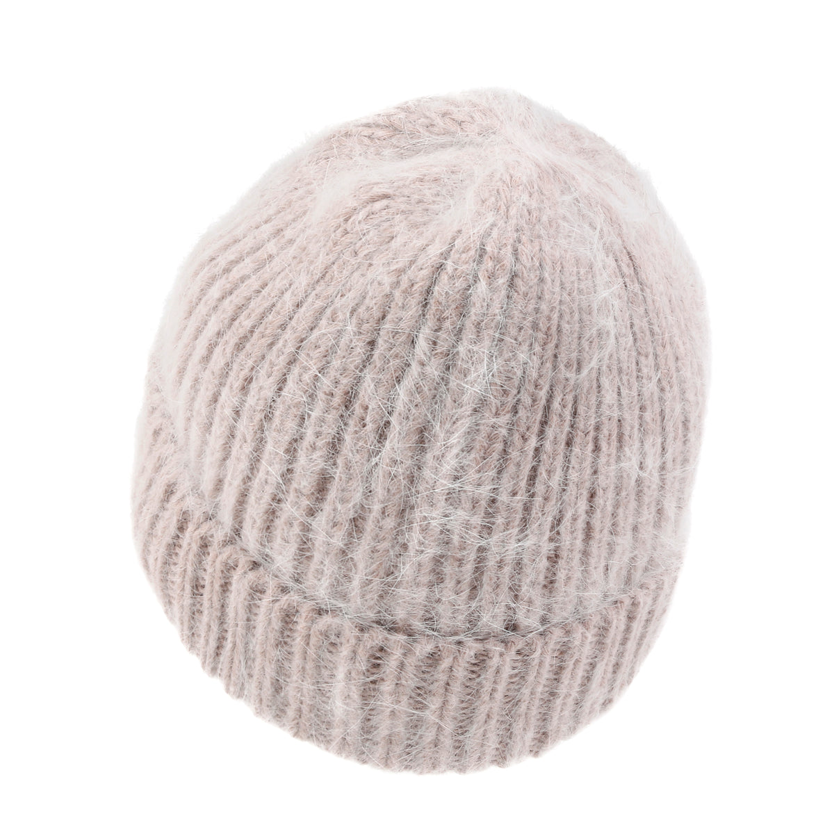 ililily Angora Blended Color Fold Over Short Beanie Ribbed Knit Winter Hat