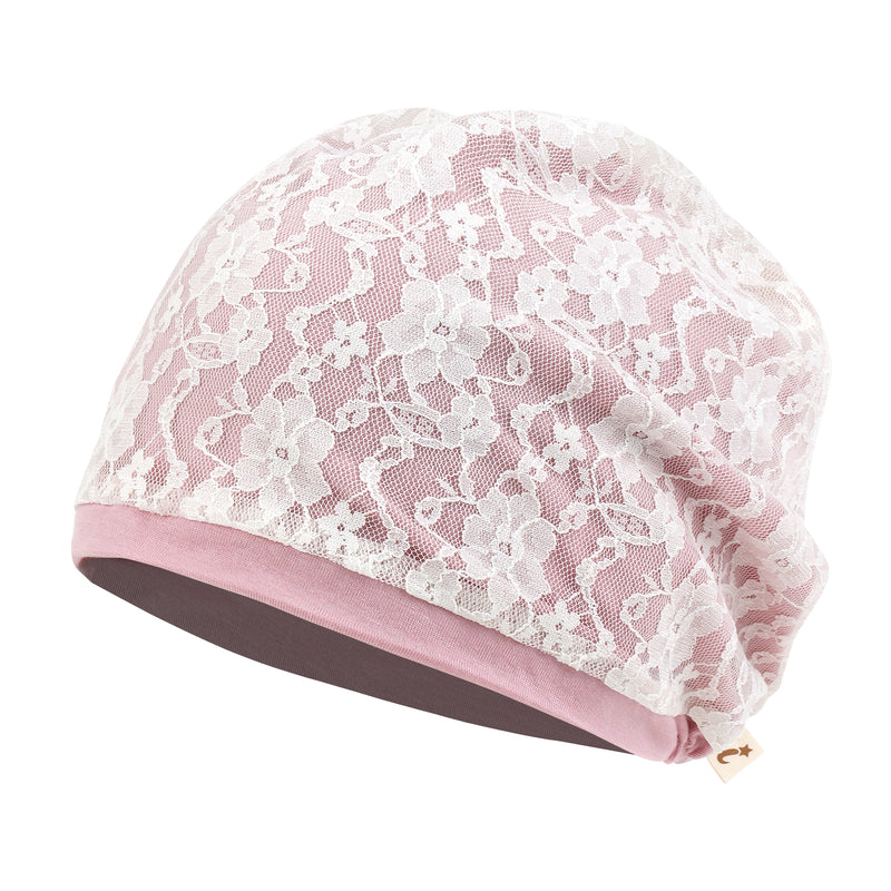 ililily Tencel Lyocell Lace Covered Chemo Beanie Soft Head Cover Sleep Hat