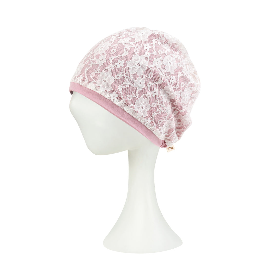 ililily Tencel Lyocell Lace Covered Chemo Beanie Soft Head Cover Sleep Hat