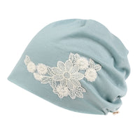 ililily Tencel Lyocell Flower Lace Motif Chemo Beanie Soft Head Cover Sleep Hat