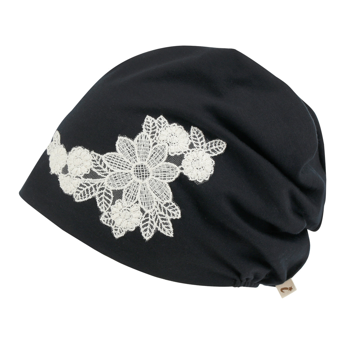 ililily Tencel Lyocell Flower Lace Motif Chemo Beanie Soft Head Cover Sleep Hat