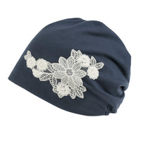 ililily Tencel Lyocell Flower Lace Motif Chemo Beanie Soft Head Cover Sleep Hat