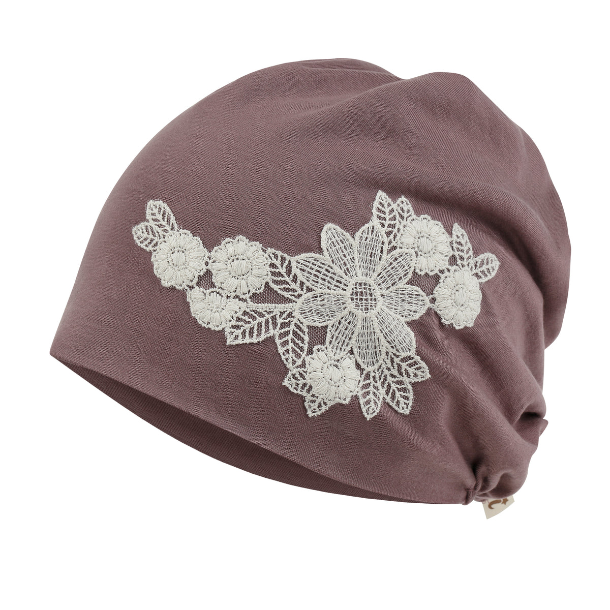 ililily Tencel Lyocell Flower Lace Motif Chemo Beanie Soft Head Cover Sleep Hat