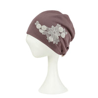 ililily Tencel Lyocell Flower Lace Motif Chemo Beanie Soft Head Cover Sleep Hat