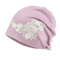 ililily Tencel Lyocell Flower Lace Motif Chemo Beanie Soft Head Cover Sleep Hat