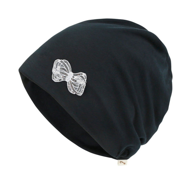 ililily Tencel Lyocell Ribbon Spangle Motif Chemo Beanie Soft Smooth Sleep Hat