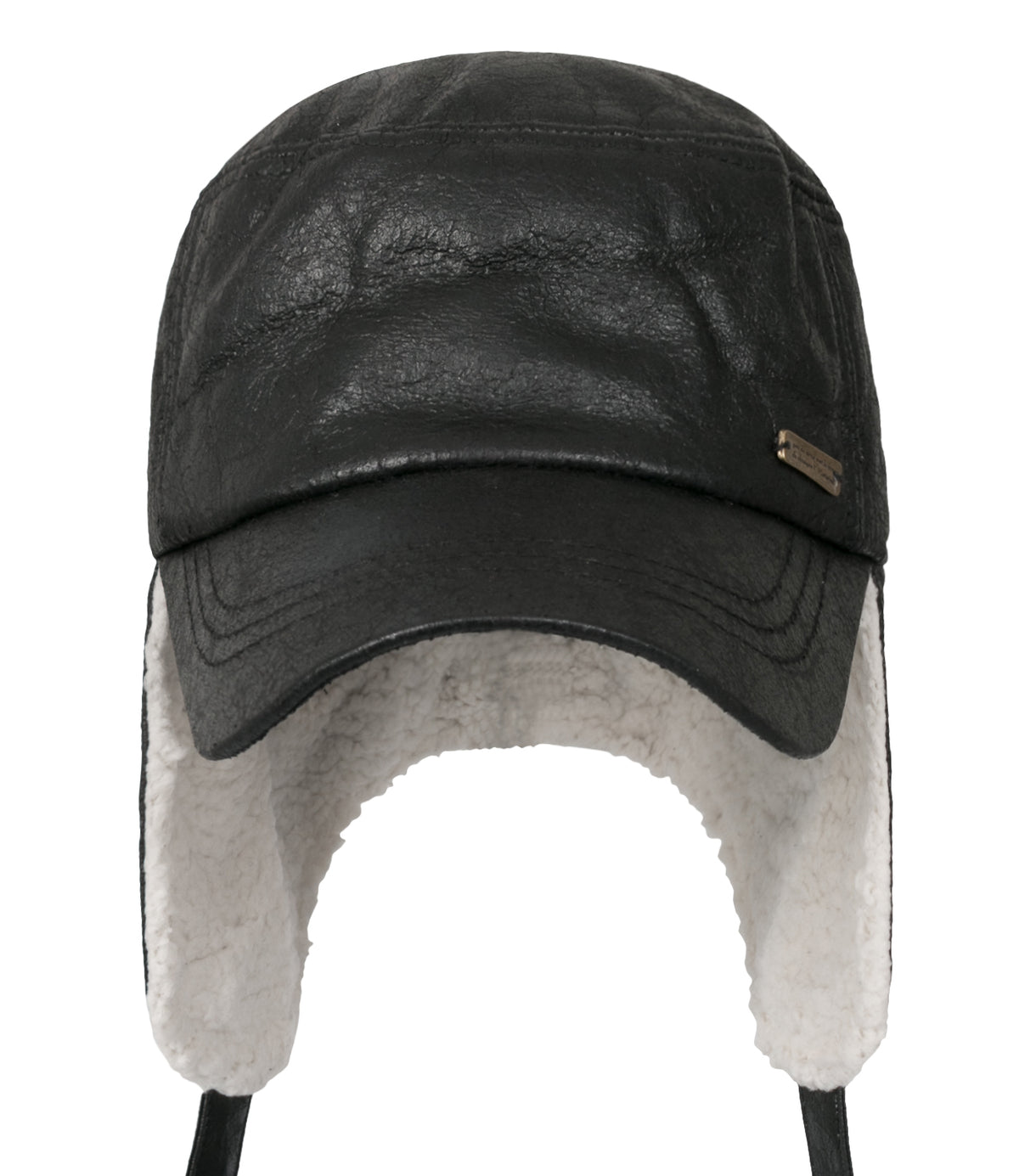 ililily Women Faux Leather Military Army Hat Sherpa Earflaps Flexfit Cadet Cap