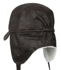 ililily Women Faux Leather Military Army Hat Sherpa Earflaps Flexfit Cadet Cap