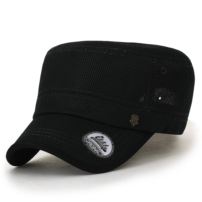 ililily Solid Color Mesh XL Military Army Hat Contrast Seam Cadet Cap