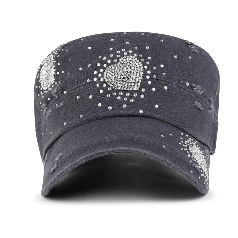 ililily Vintage Distressed Cotton Army Hat Heart Shape  display picture 3