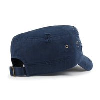 ililily Vintage Distressed Cotton Army Hat Heart Shape Rhinestone Cadet Cap