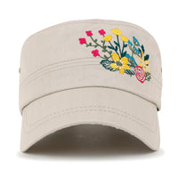 ililily Flower Embroidery Cotton Military Army Hat Women Casual Cadet Cap