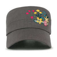 ililily Flower Embroidery Cotton Military Army Hat Women Casual Cadet Cap