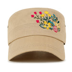 ililily Flower Embroidery Cotton Military Army Hat Women Casual Cadet Cap