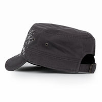 ililily Crystal / Black Gemstone Flower Vintage Military Army Hat Cadet Cap