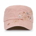 ililily Crystal / Black Gemstone Flower Vintage Military Army Hat Cadet Cap