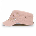 ililily Crystal / Black Gemstone Flower Vintage Military Army Hat Cadet Cap