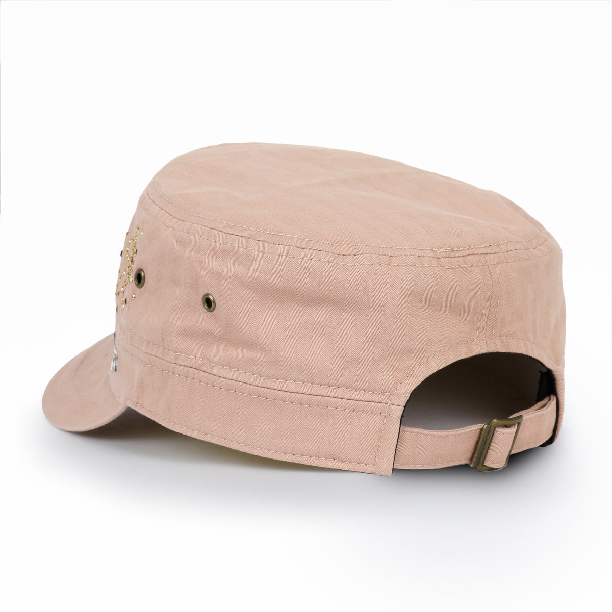 ililily Crystal / Black Gemstone Flower Vintage Military Army Hat Cadet Cap