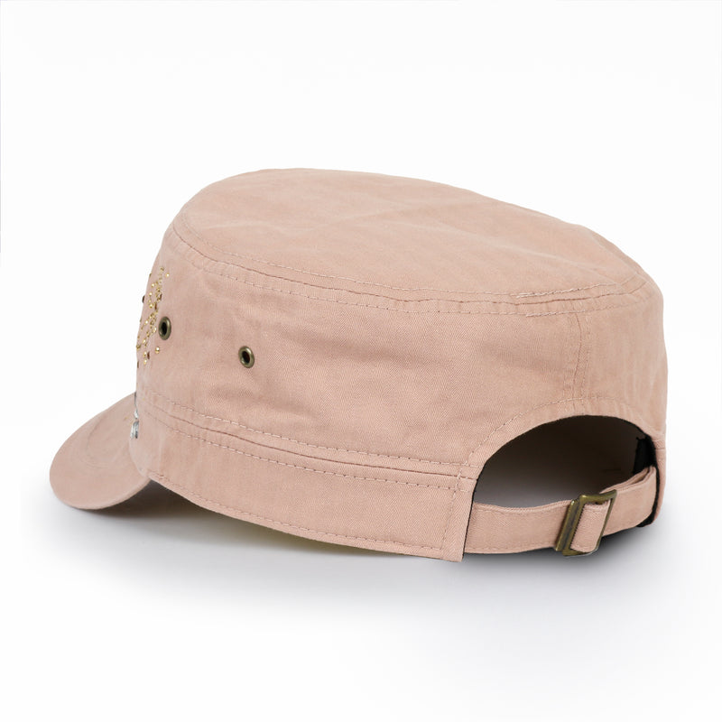 ililily Crystal / Black Gemstone Flower Vintage Military Army Hat Cadet Cap