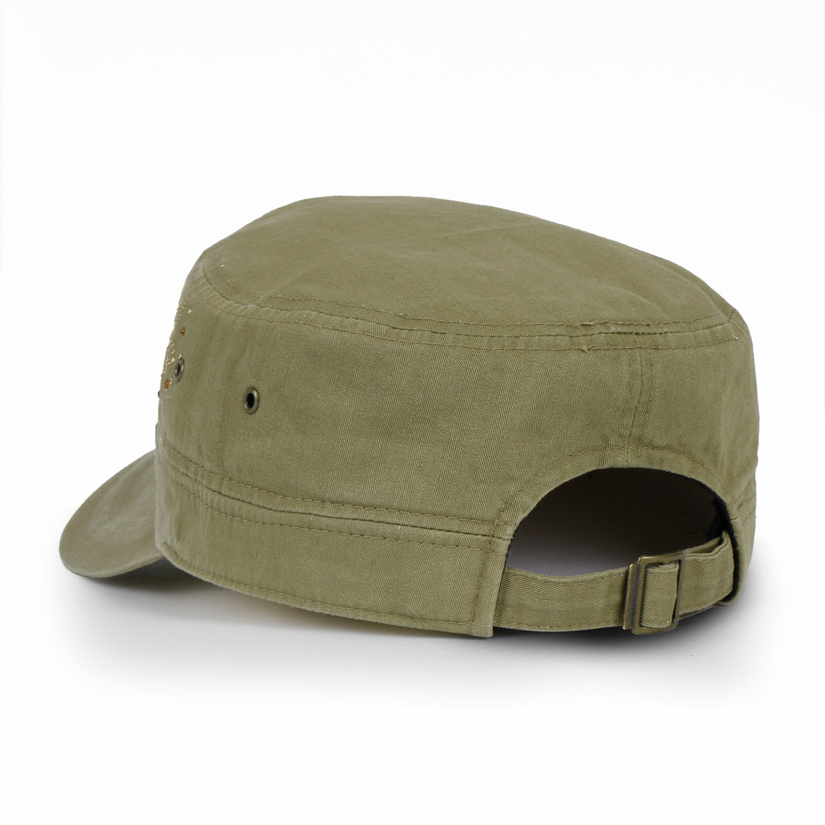 ililily Crystal / Black Gemstone Flower Vintage Military Army Hat Cadet Cap