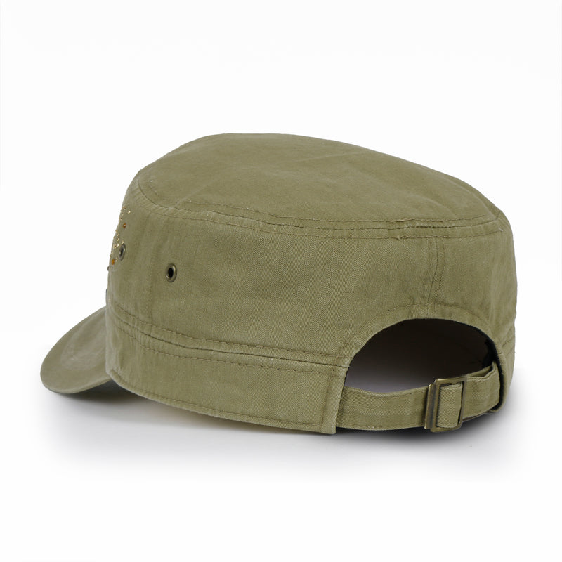 ililily Crystal / Black Gemstone Flower Vintage Military Army Hat Cadet Cap