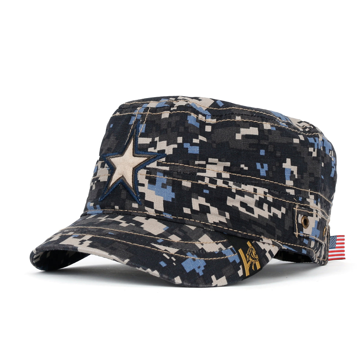 ililily Camouflage Military Cadet Cap Vintage Army Style Hat with Adjustable Strap