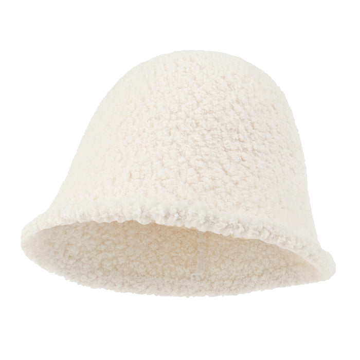 ililily Bell Shape Knitted Sherpa Fur Bucket Hat Soft Winter Fedora Hat