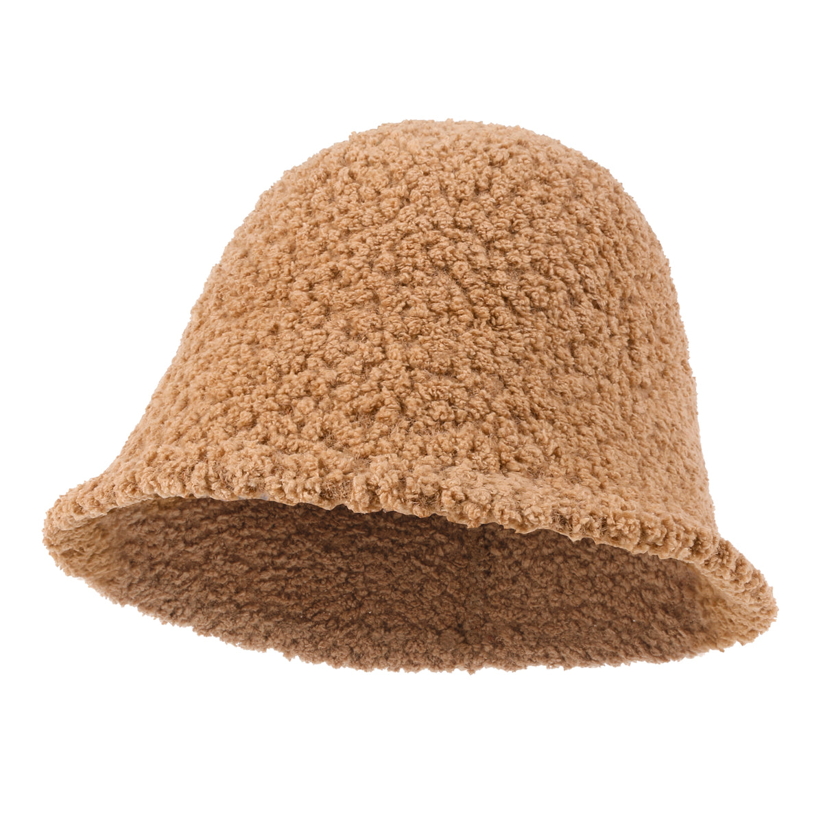 ililily Bell Shape Knitted Sherpa Fur Bucket Hat Soft Winter Fedora Hat