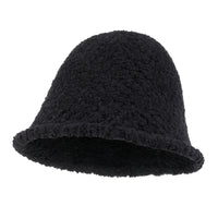 ililily Bell Shape Knitted Sherpa Fur Bucket Hat Soft Winter Fedora Hat