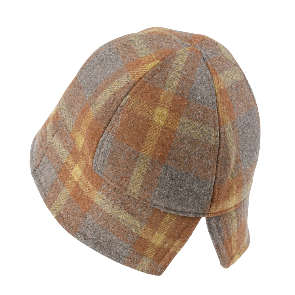 ililily Checkered Round Top Fedora Warm Winter Wool-like Bucket Hat