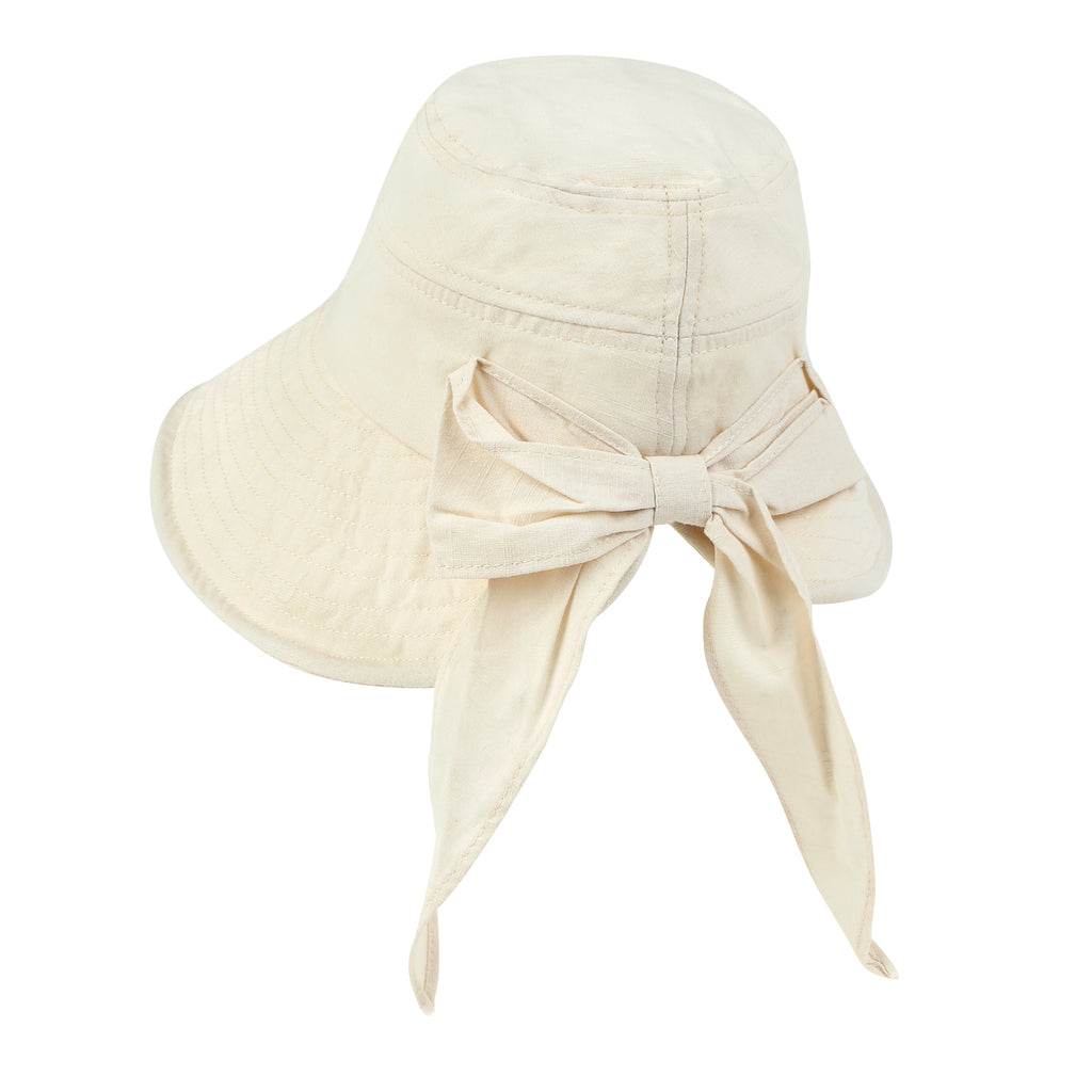 ililily Solid Color Feminine Sun Bonnet Hat Ribbon Back Classic Bucket Hat