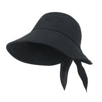 ililily Solid Color Feminine Sun Bonnet Hat Ribbon Back Classic Bucket Hat