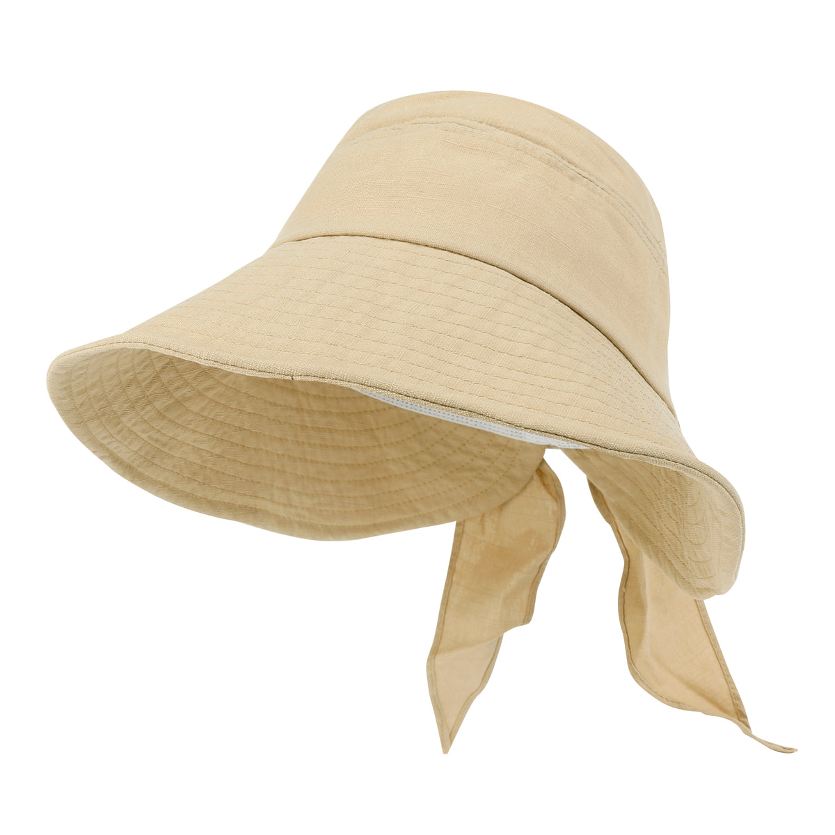 ililily Solid Color Feminine Sun Bonnet Hat Ribbon Back Classic Bucket Hat