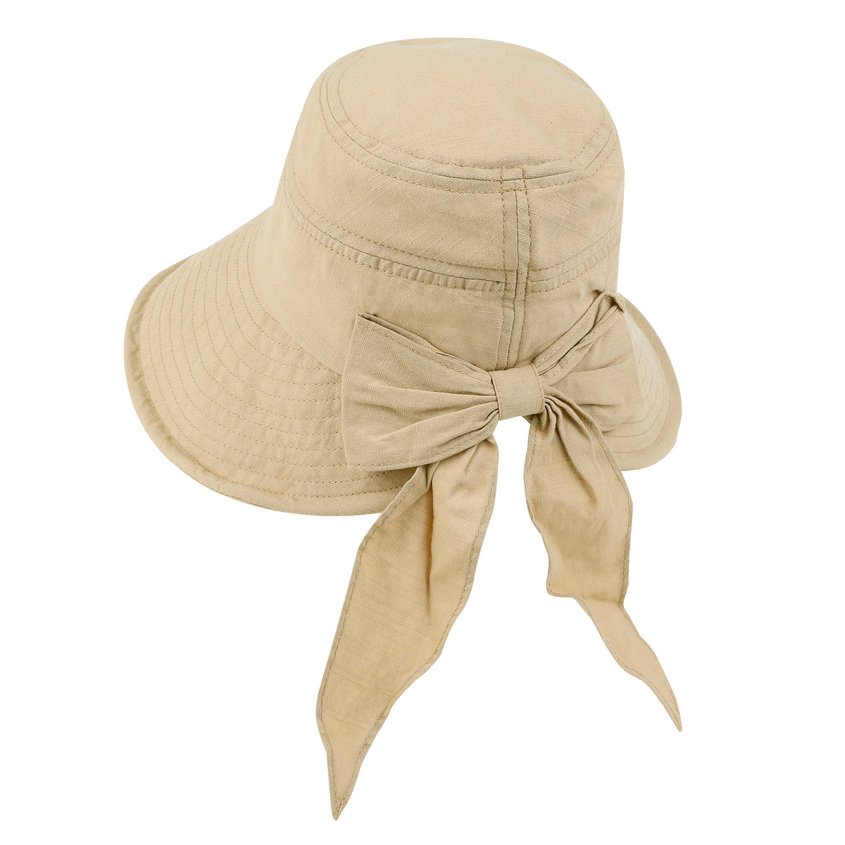 ililily Solid Color Feminine Sun Bonnet Hat Ribbon Back Classic Bucket Hat