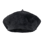 ililily Solid Color Angora French Beret Furry Artist Flat Winter Hat