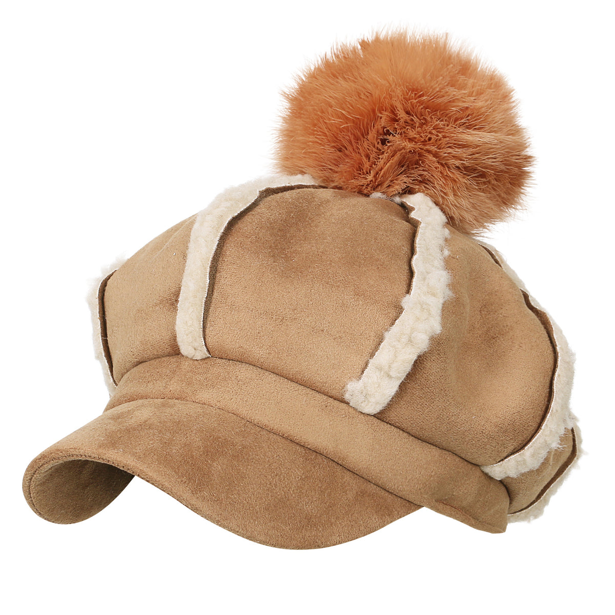 ililily 8-Pannel Solid Color Newsboy Cabbie Cap Suede Duck Bill Flat Hunting Hat