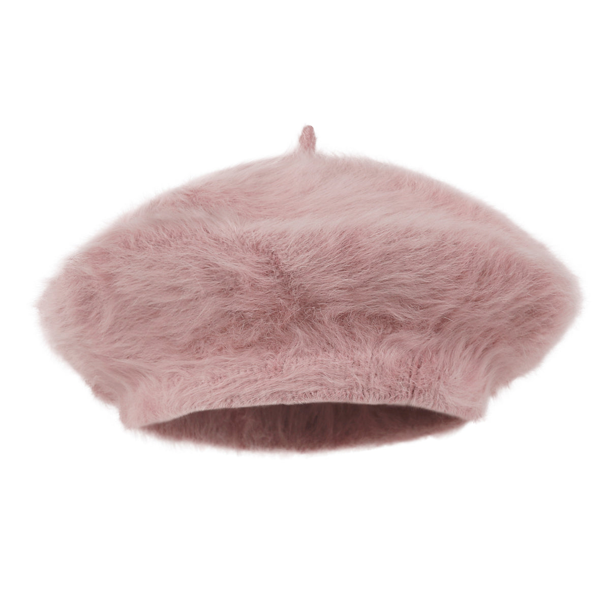 ililily Solid Color Angora French Beret Furry Artist Flat Winter Hat