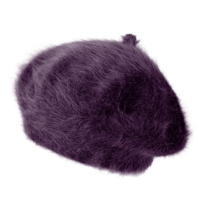 ililily Solid Color Angora French Beret Furry Artist Flat Winter Hat