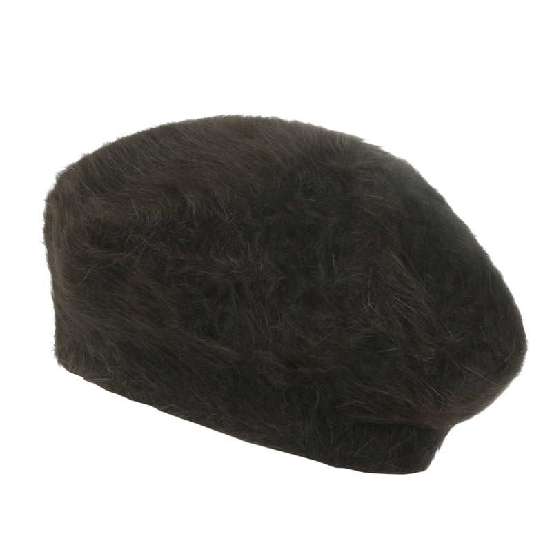 ililily Solid Color Angora French Beret Furry Artist Flat Winter Hat