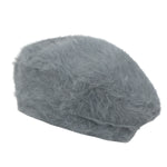 ililily Solid Color Angora French Beret Furry Artist Flat Winter Hat