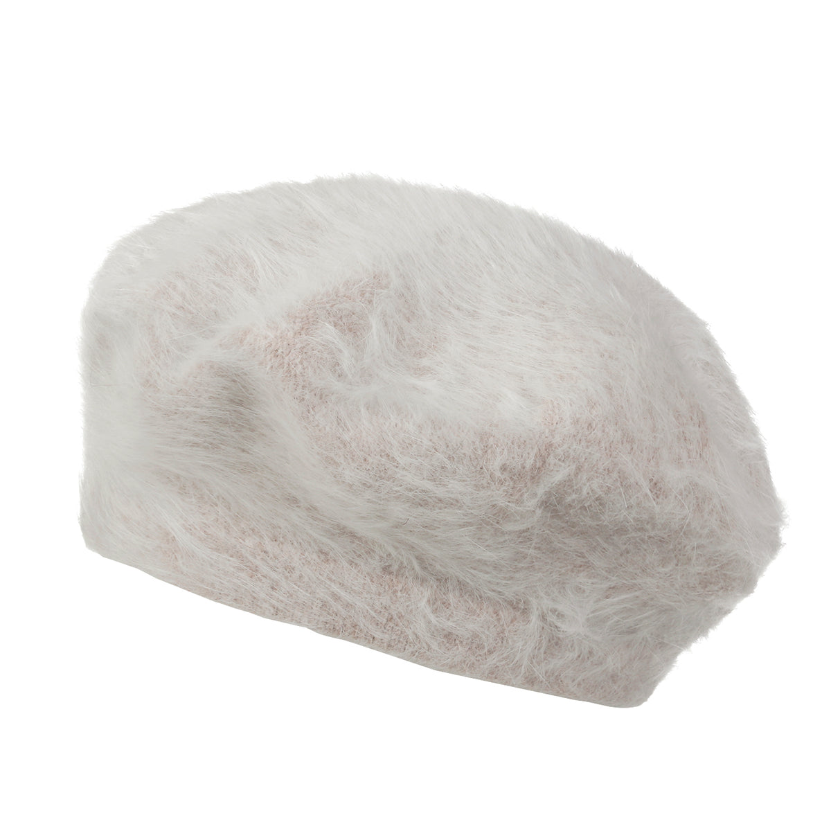 ililily Solid Color Angora French Beret Furry Artist Flat Winter Hat
