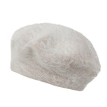 ililily Solid Color Angora French Beret Furry Artist Flat Winter Hat