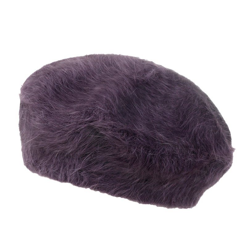 ililily Solid Color Angora French Beret Furry Artist Flat Winter Hat