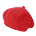 ililily Solid Color Angora French Beret Furry Artist Flat Winter Hat