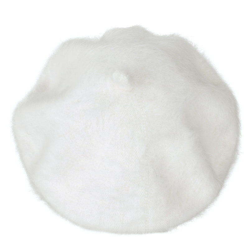 ililily Solid Color Angora French Beret Furry Artist Flat Winter Hat