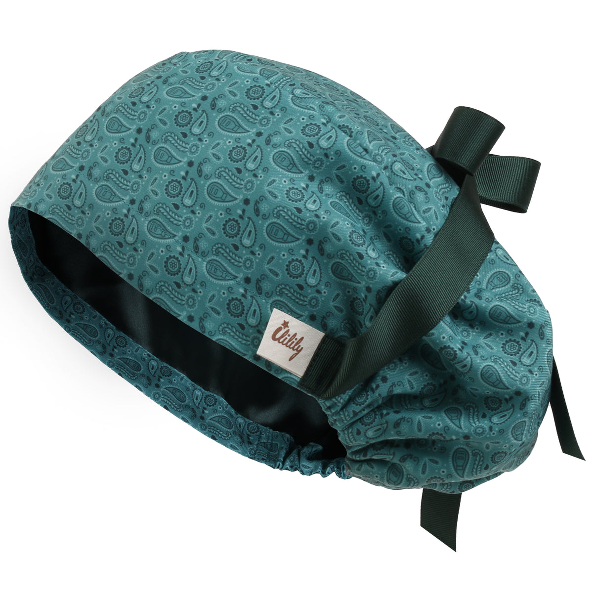 ililily Satin Lined Cute Scrub Cap with Ponytail Ribbon