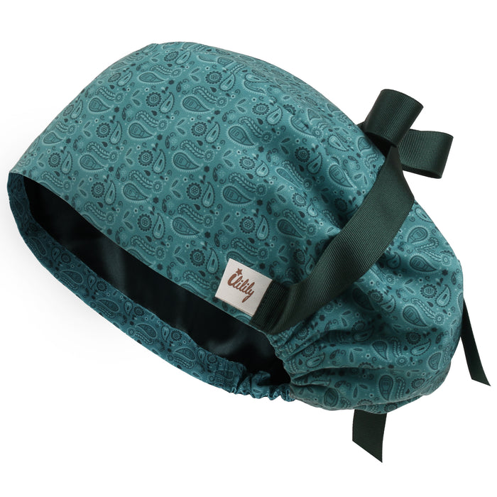 ililily Satin Lined Cute Scrub Cap with Ponytail Ribbon